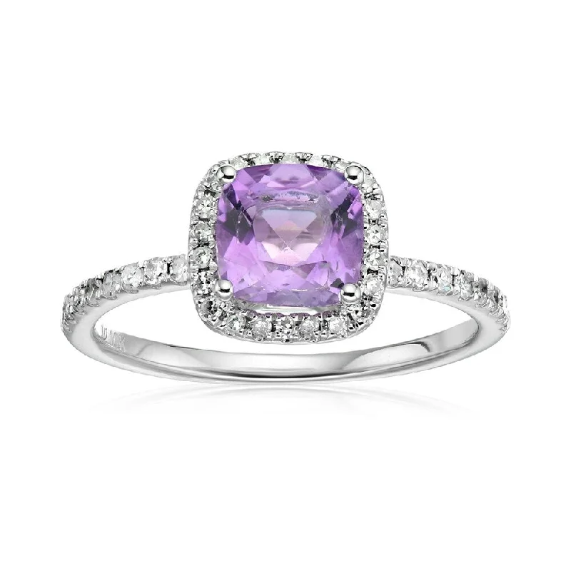 10k White Gold African Amethyst & Diamond Ring