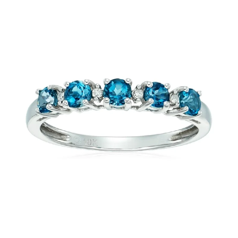 10k White Gold London Blue TPZ & Diamond Accented Stackable Ring