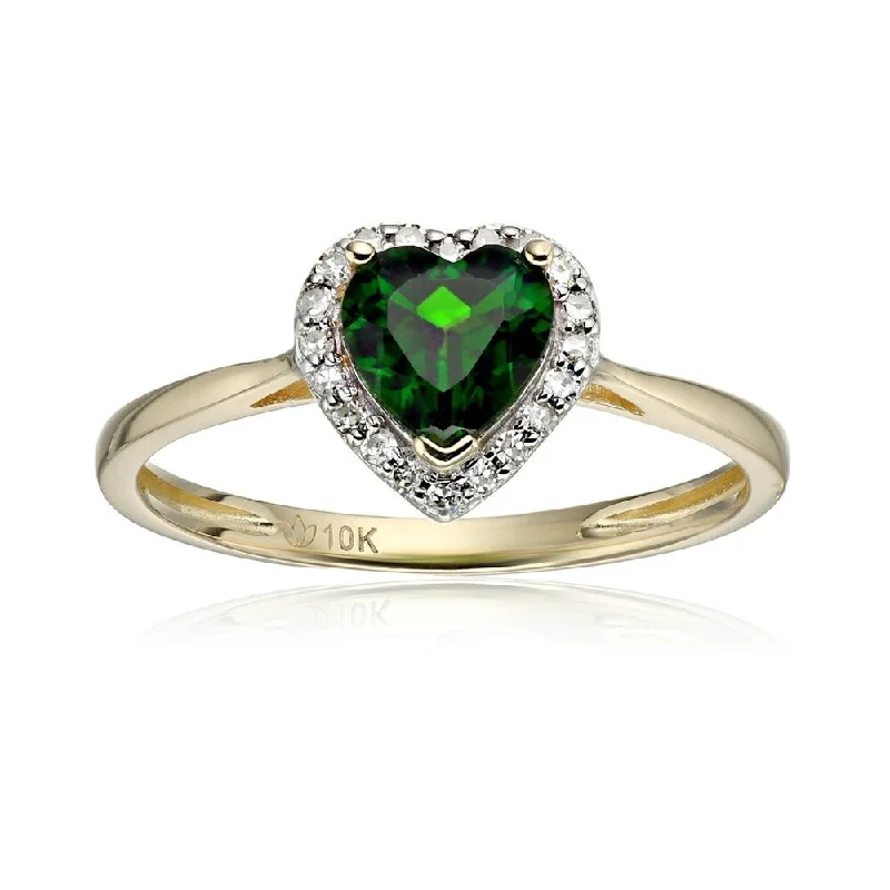 10k Yellow Gold Chrome Diopside & Diamond Solitaire Ring