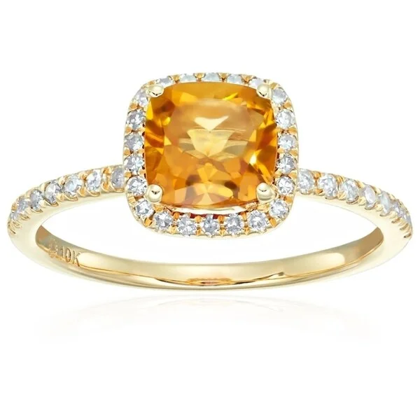 10k Yellow Gold Citrine, Diamond Cushion Engagement Ring, Size 7