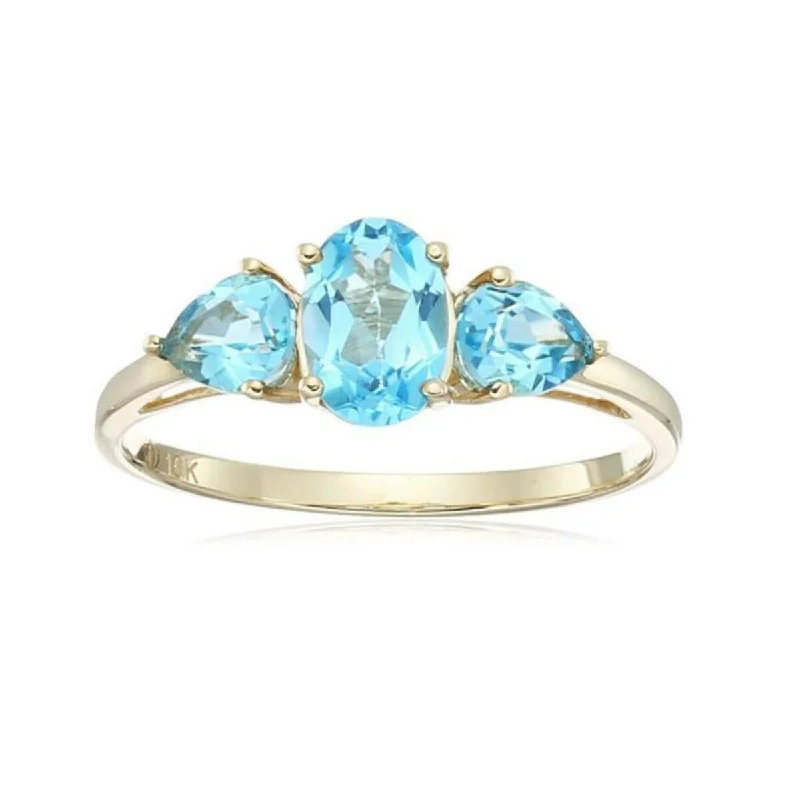 10Kt Gold Swiss Blue Topaz 3-Stone Ring