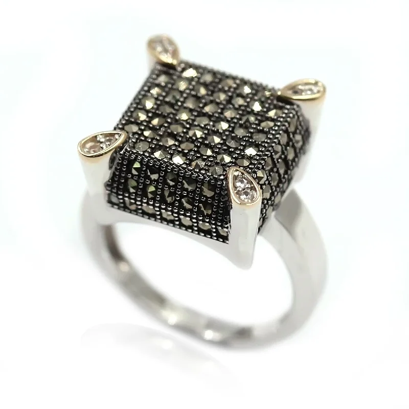 14k Gold and Sterling Silver Marcasite Ring