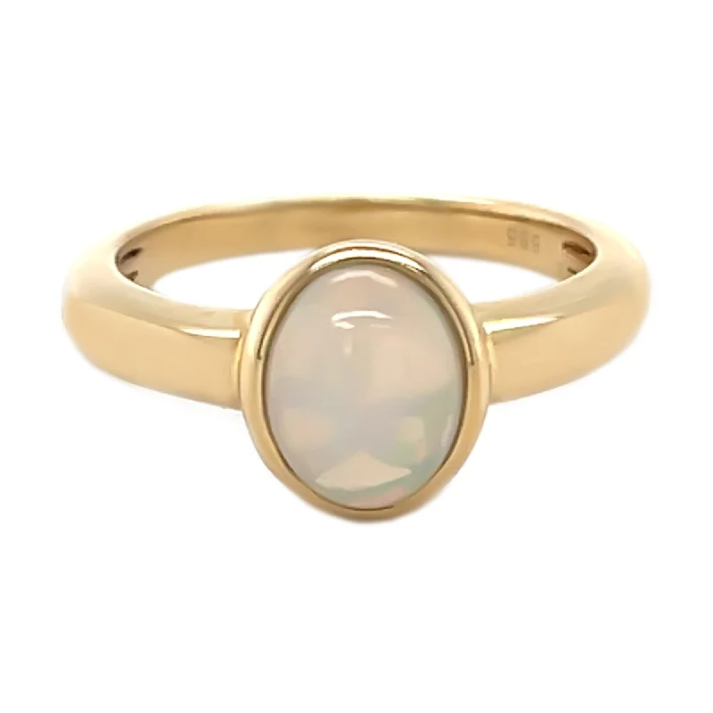 14k Gold Ethiopian Opal and Diamond Solitaire Ring