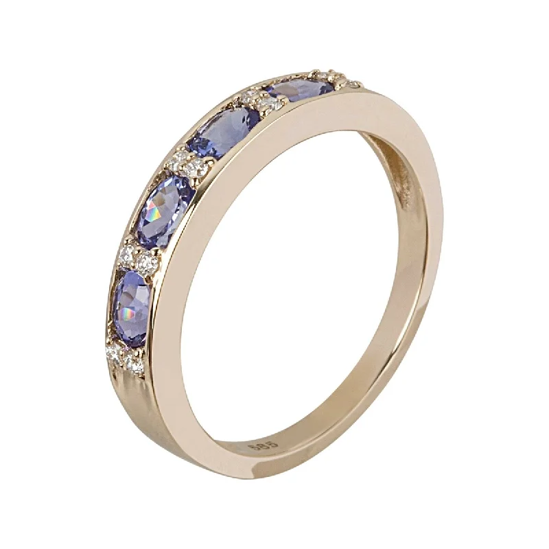 14K Gold Tanzanite and Diamond Band Ring