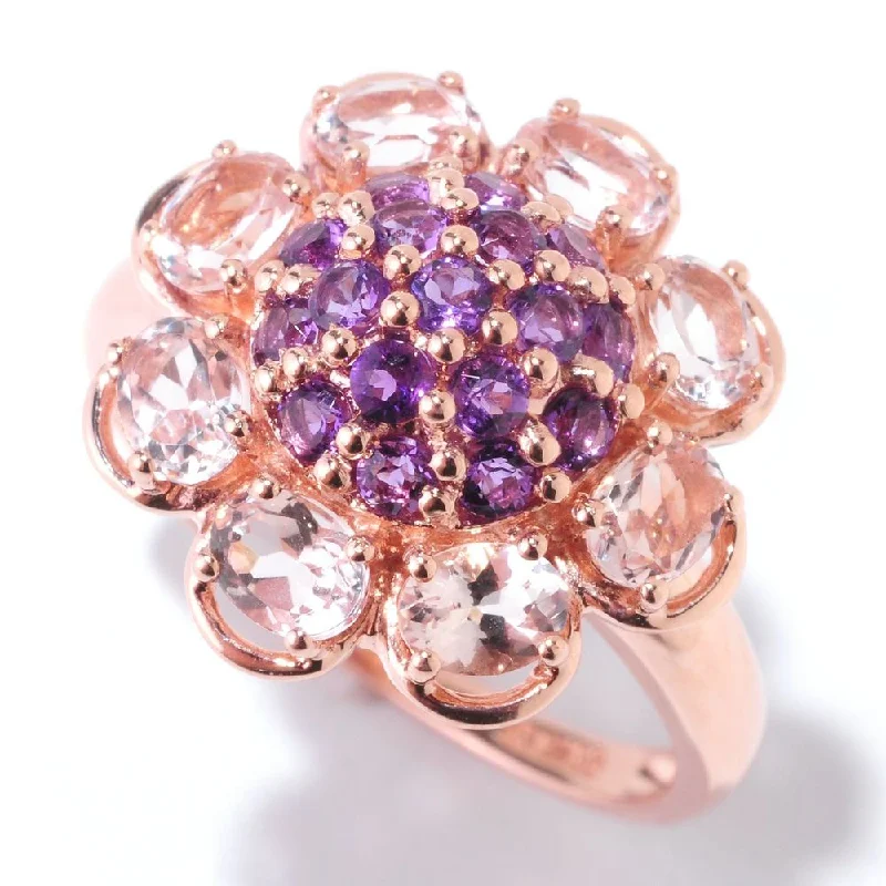 14k Rose Gold 1 7/8ct Morganite and Amethyst Flower Ring