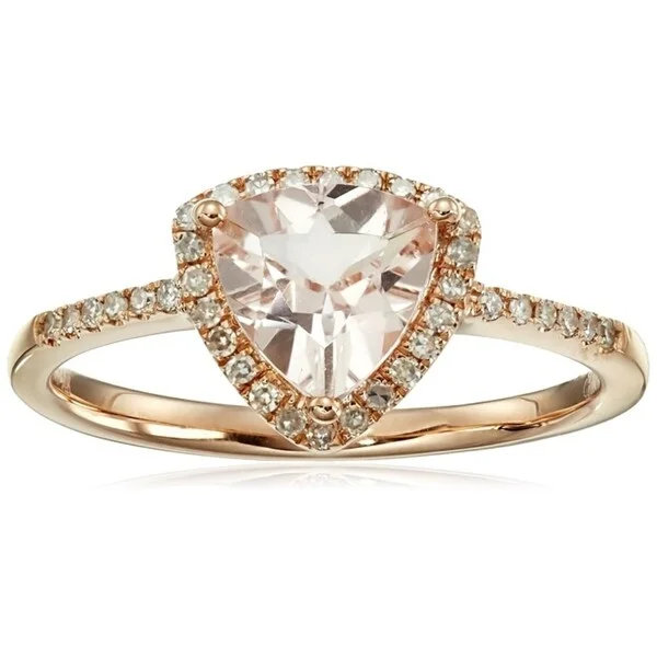 14k Rose Gold Morganite & Diamond Trillion Ring, Size 7 - Pink