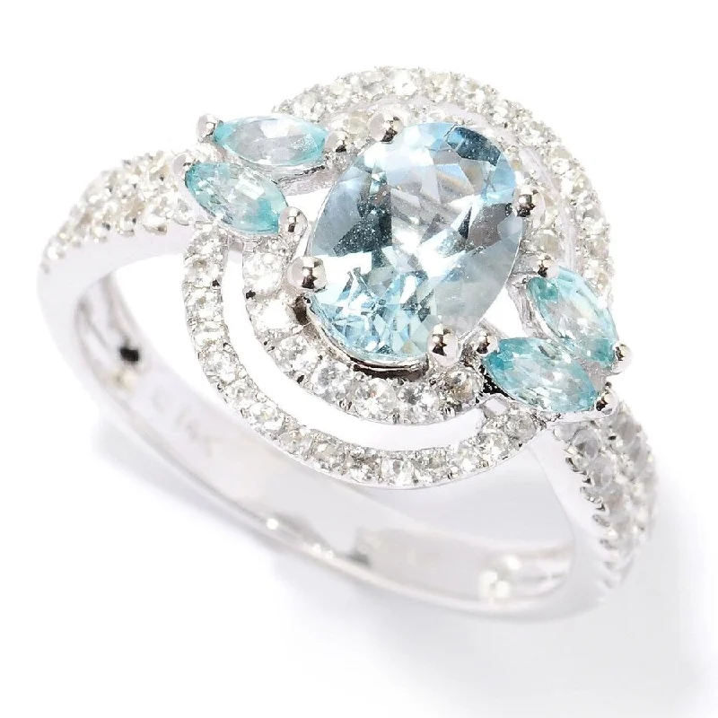 14k White Gold Aquamarine, Blue Zircon and White Sapphire Ring