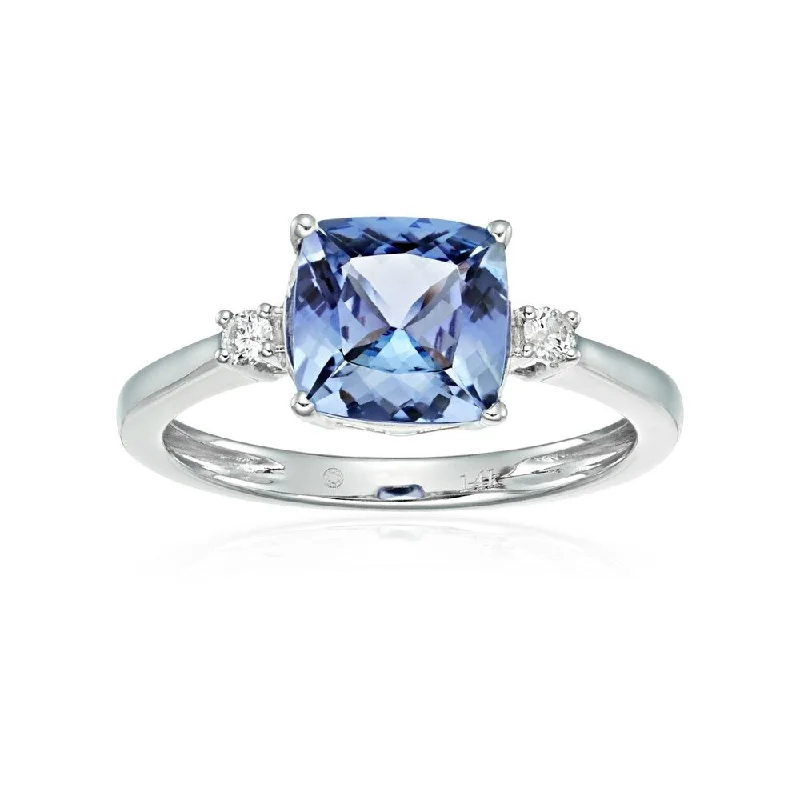 14k White Gold Cushion Tanzanite & Diamond Solitaire Ring