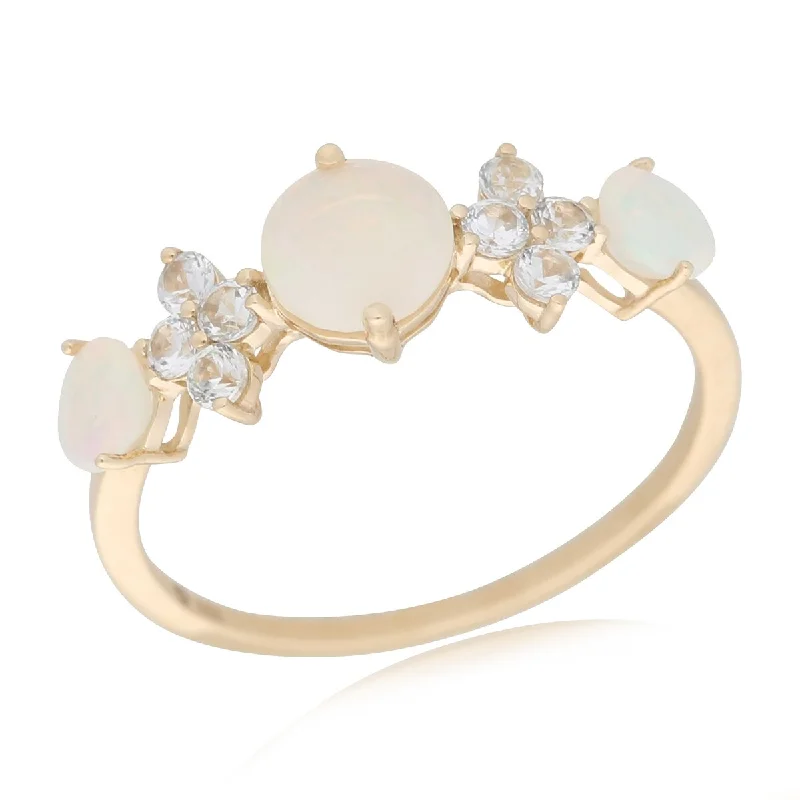 14Kt Gold Ethiopian Opal and White Sapphire Ring