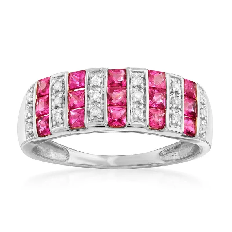 14Kt White Gold Ruby and Diamond Band Ring