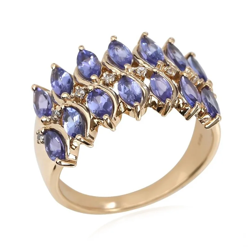 14Kt Yellow Gold Tanzanite and White Natural Zircon Ring