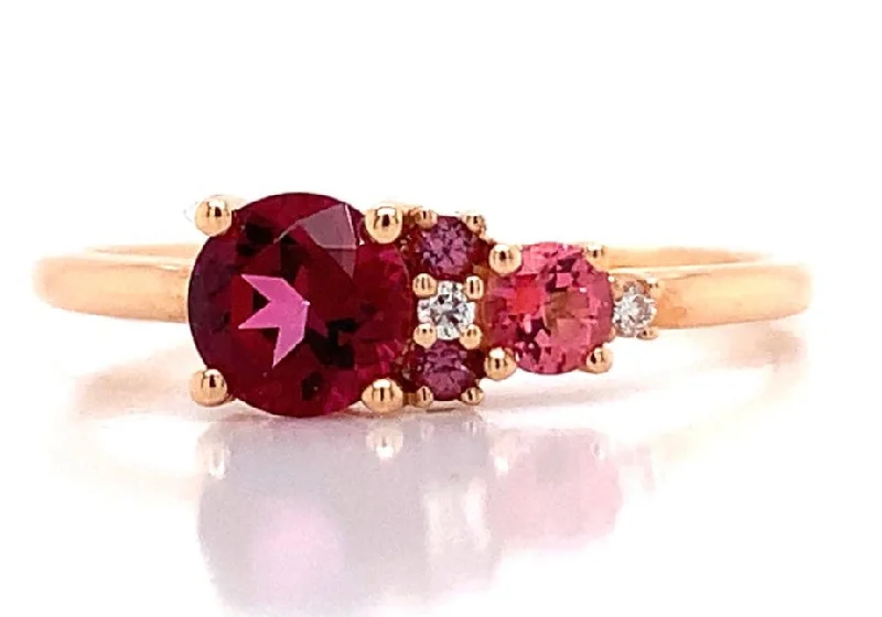 18ct Rose Gold Earth Grown Pink Topaz, Rhodolite, Red Topaz And Diamond Ring