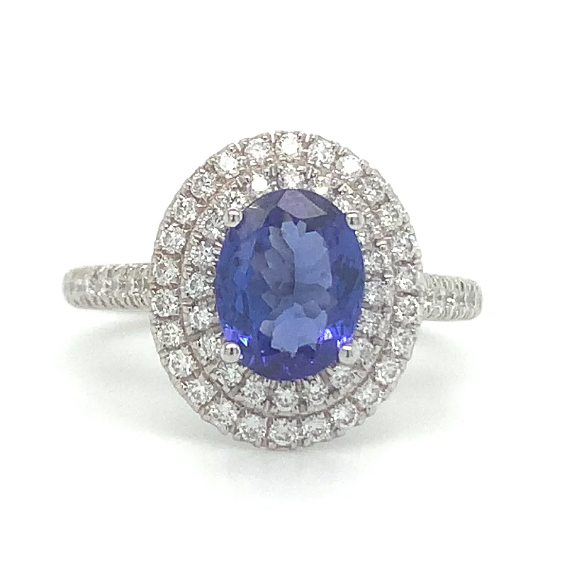 18ct White Gold Earth Grown Tanzanite And Diamond Double Halo