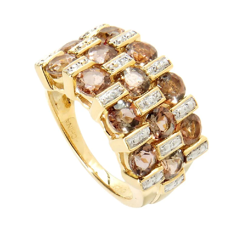 18K Yellow Gold over Sterling Silver Andalusite and White Zircon 2.89ct TGW Three-row Band