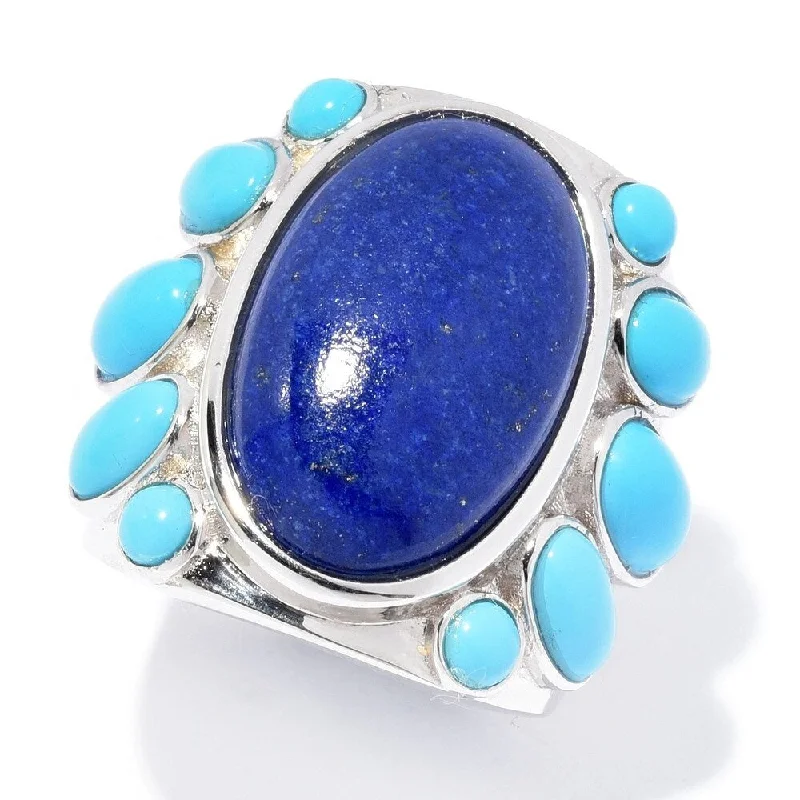 20 x 12mm Oval Shaped Lapis & Sonora Beauty Turquoise Ring