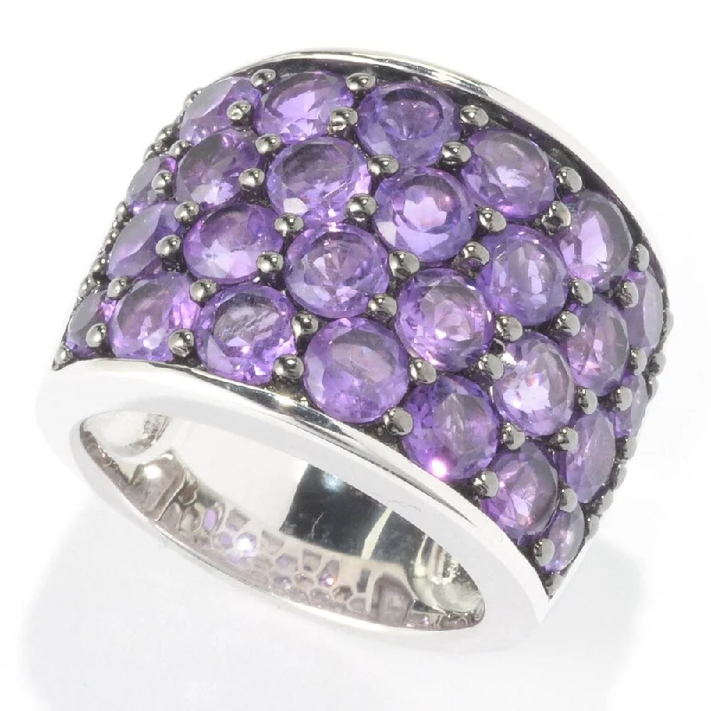 925 Sterling Silver African Amethyst Gemstone Band Ring