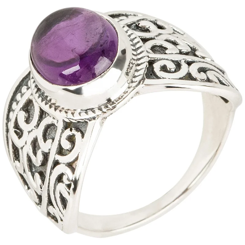 925 Sterling Silver African Amethyst Solitaire Ring