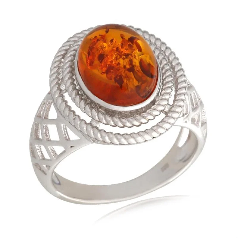 925 Sterling Silver Baltic Amber Gemstone Solitaire Ring