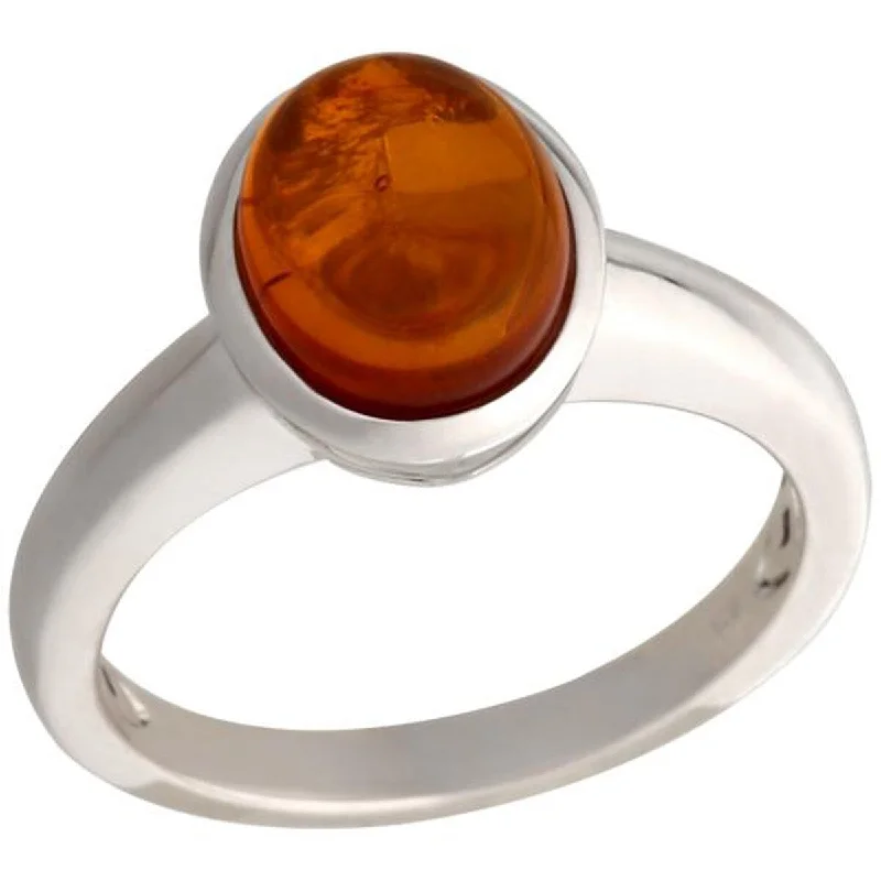 925 Sterling Silver Baltic Amber Solitaire Ring