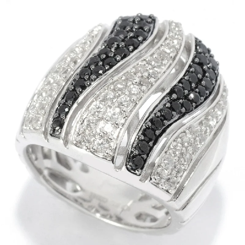 925 Sterling Silver Black Spinel and White Natural Zircon Ring