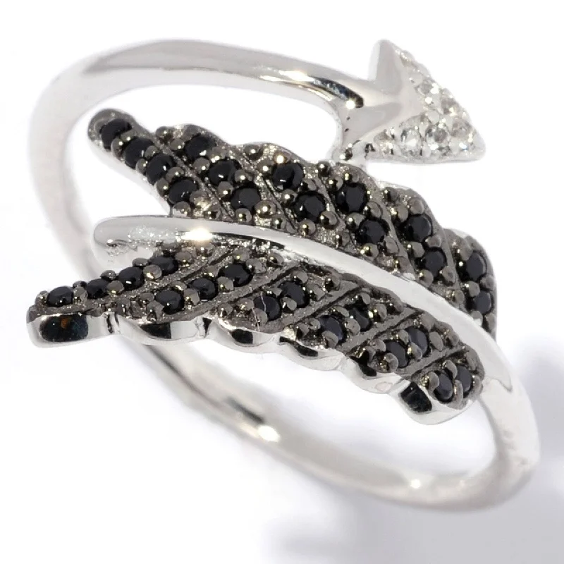 925 Sterling Silver Black Spinel and White Natural Zircon Ring