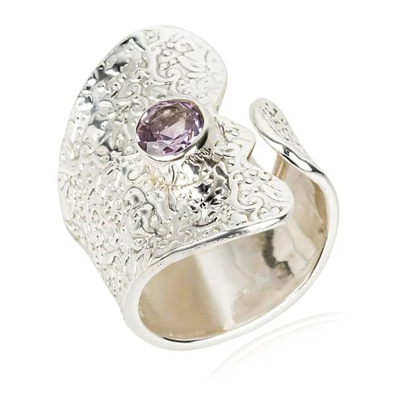 925 Sterling Silver Brazilian Amethyst Gemstone Band Ring