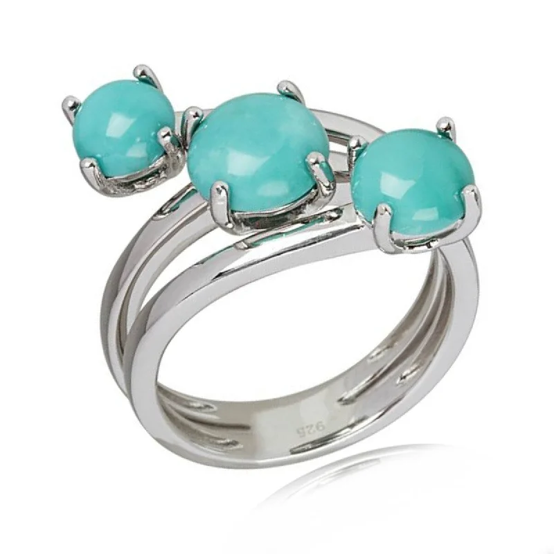 925 Sterling Silver Campitos Turquoise 3- Stone Ring