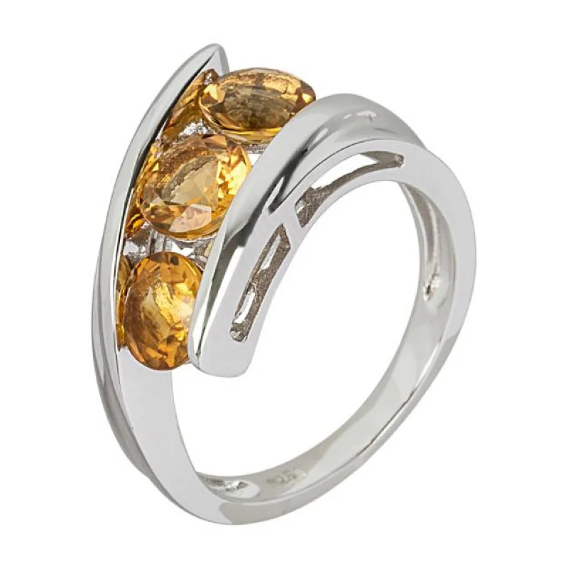 925 Sterling Silver Citrine 3-Stone Ring