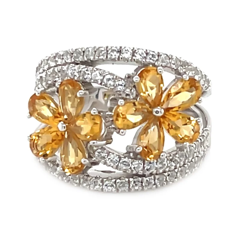 925 Sterling Silver Citrine and Created White Sapphire Ring