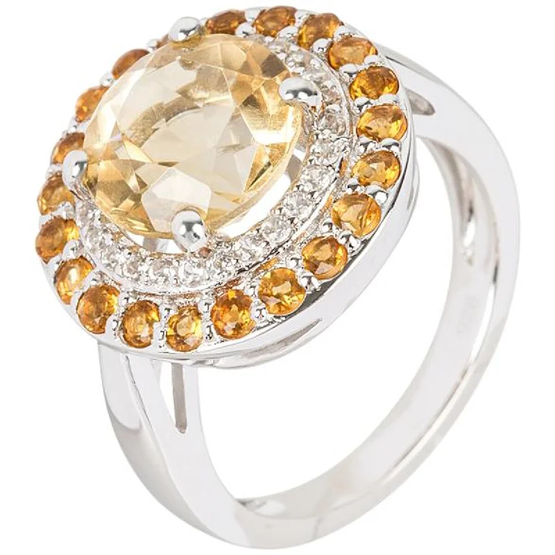 925 Sterling Silver Citrine and White Natural Zircon Ring