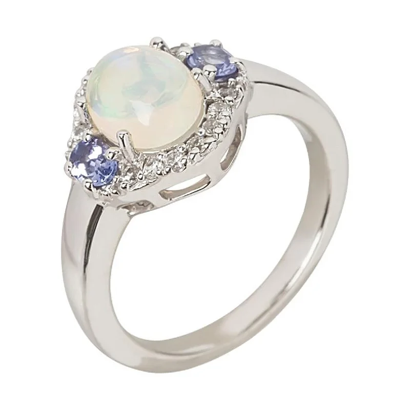 925 Sterling Silver Ethiopian Opal And Multi Gemstone Cocktail Ring