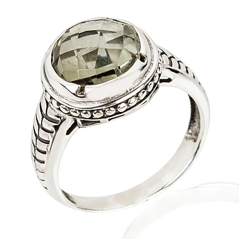 925 Sterling Silver Green Amethyst Solitaire Ring