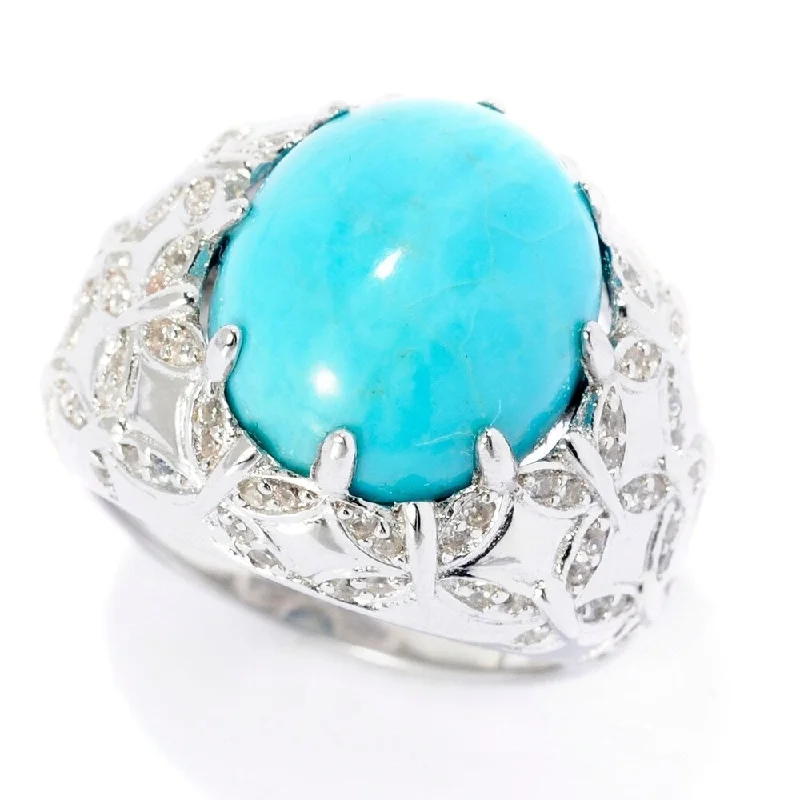 925 Sterling Silver Kingman Turquoise and White Natural Zircon Ring