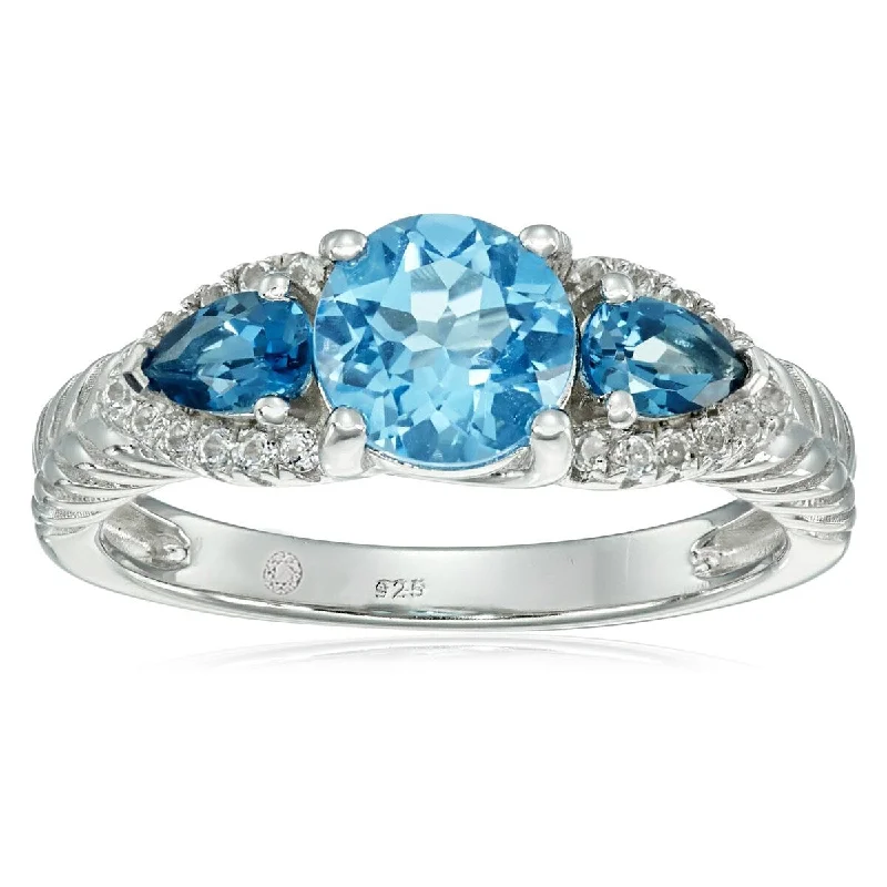 925 Sterling Silver London Blue Topaz and Swiss Blue Topaz 3-Stone Ring