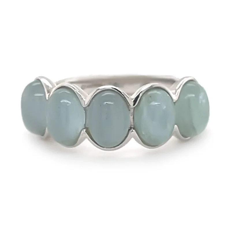 925 Sterling Silver Milky Aquamarine 5-Stone Ring