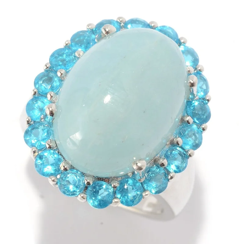 925 Sterling Silver Milky Aquamarine and Blue Zircon Gemstone Ring