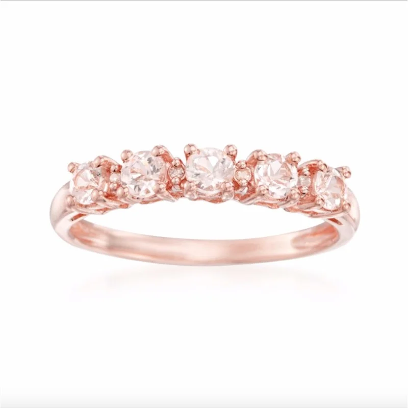 925 Sterling Silver Morganite and Diamond 5-Stone Ring