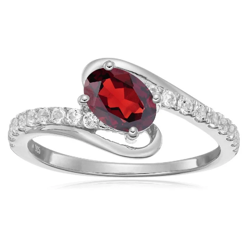 925 Sterling Silver Red Garnet and White Topaz Ring