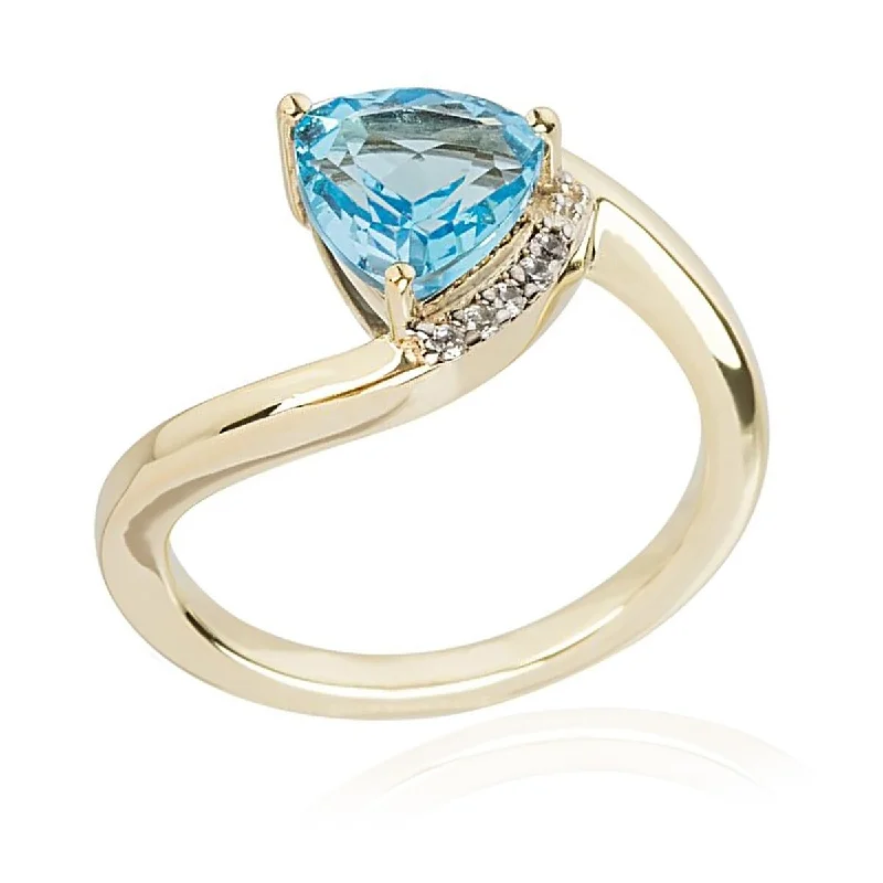 925 Sterling Silver Swiss Blue Topaz And White Natural Zircon Ring