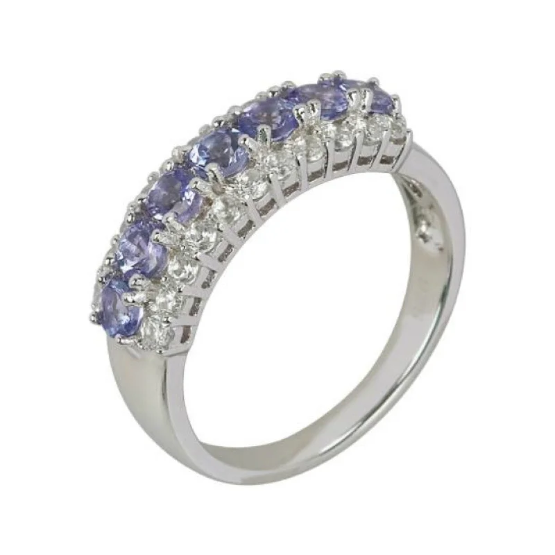 925 Sterling Silver Tanzanite and White Natural Zircon Ring