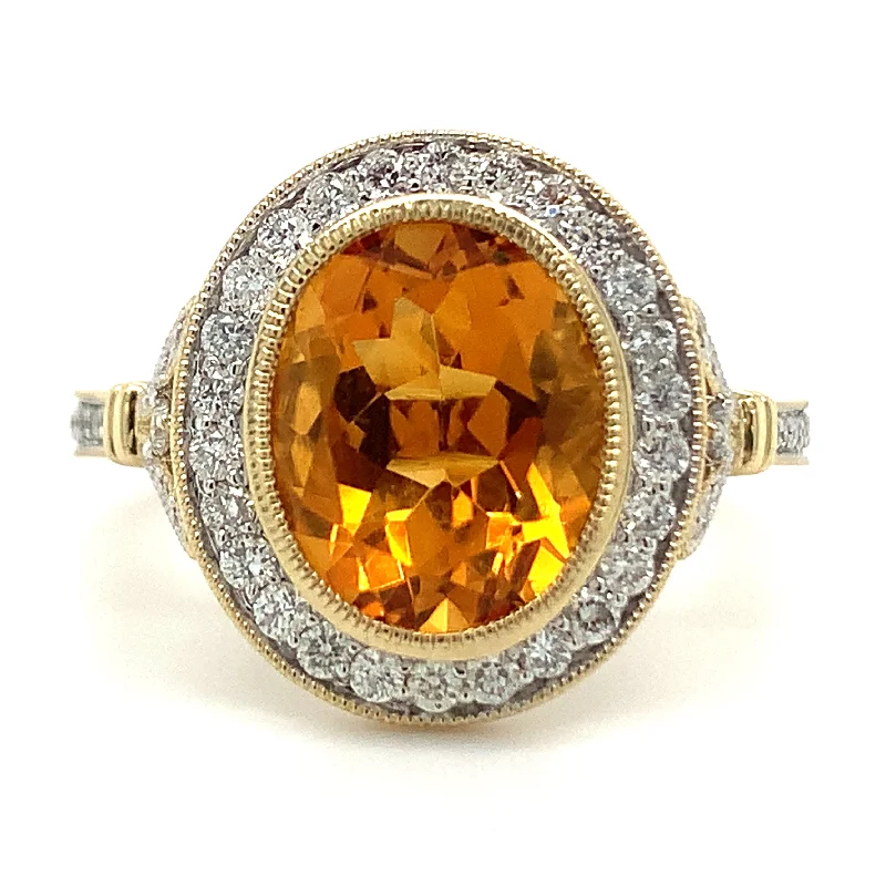 9ct Yellow Gold Earth Grown 2.93ct Oval Citrine and Diamond Halo Ring