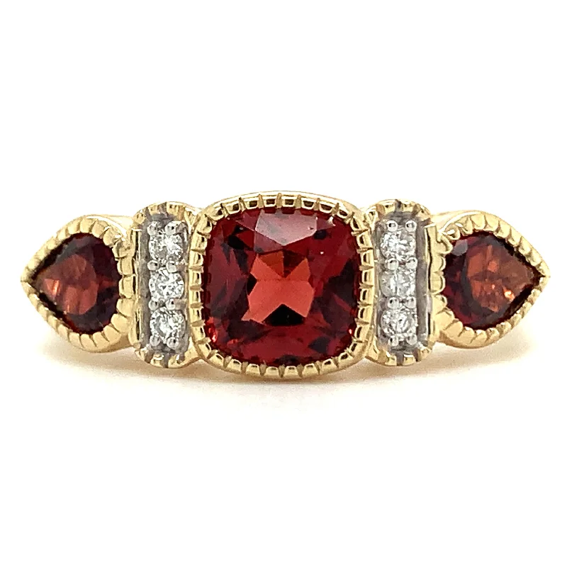 9ct Yellow Gold Earth Grown Cushion & Pear Cut 2.5ct Garnet Ring