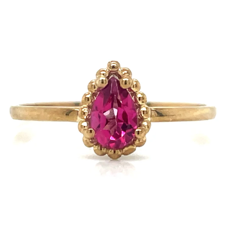 9ct Yellow Gold Pink Tourmaline Ring with Dotted Edge