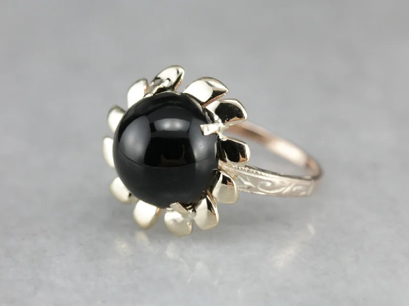 Black Onyx Flower Cocktail Ring