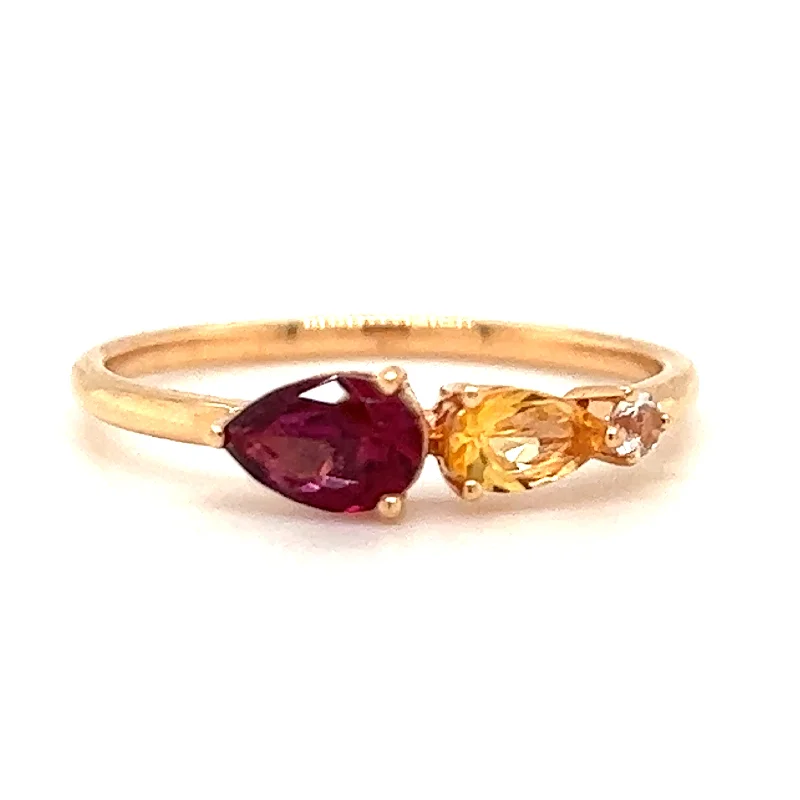 18ct Rose Gold Earth Grown Blazing Red Topaz, Citrine And Green Amethyst Ring