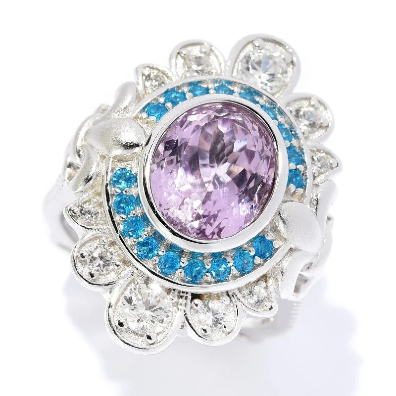 Dallas Prince 4.10ctw Sterling Silver Kunzite, Neon Apatite & White Zircon Ring