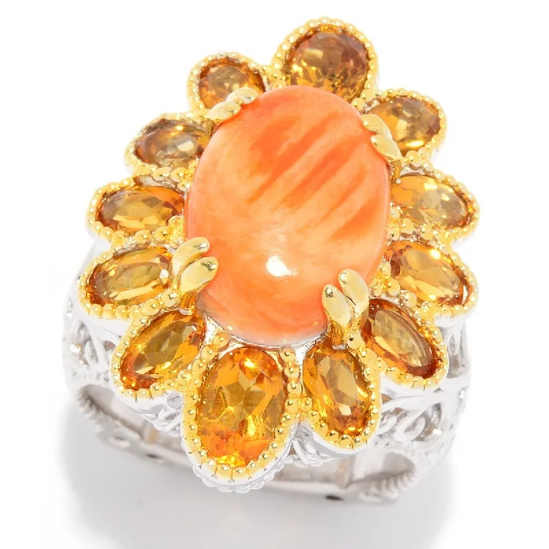 Dallas Prince Designs 14 x 10mm Oval Spiny Oyster & Sunset Citrine Flower Ring