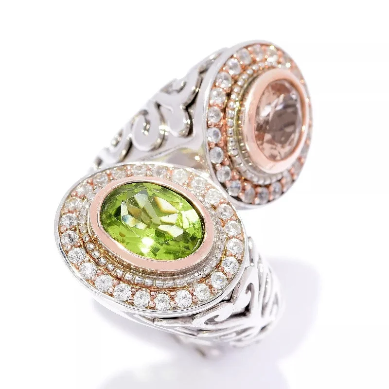 Dallas Prince Designs 3.96ctw Peridot, Morganite & White Zircon Bypass Ring