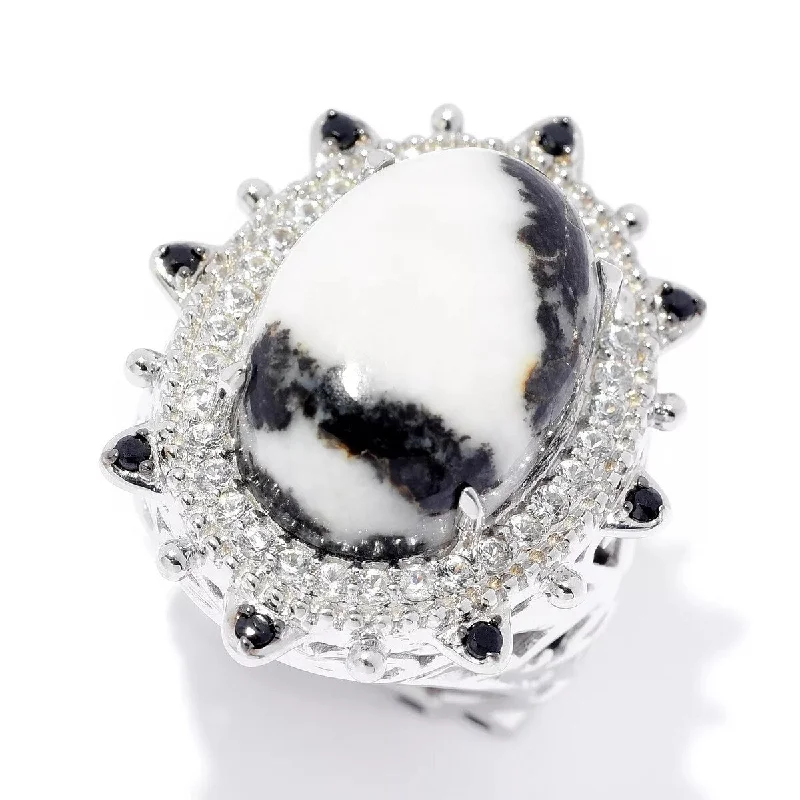 Dallas Prince Sterling Silver Zebra Jasper, Black Spinel & White Zircon Ring