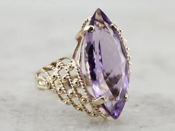 Large Marquise Cut Amethyst in Mid Century Modern Cocktail Setting